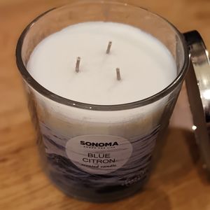 NWT Sonoma Blue Citron 3-Wick Candle / 14oz.